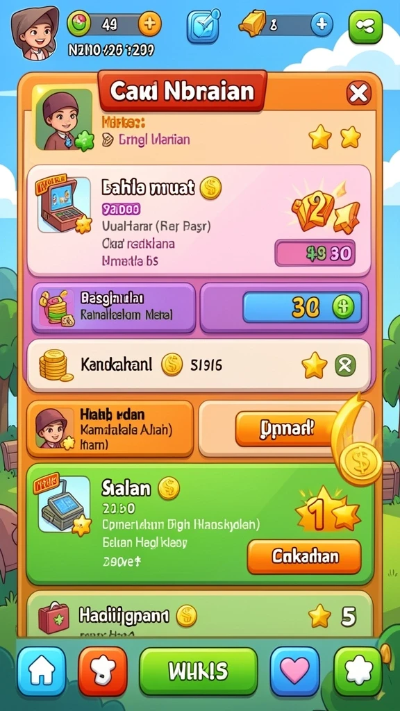 Tangkapan layar menunjukkan antarmuka permainan yang colorful.